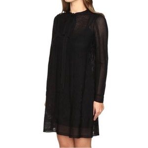 M Missoni Black Virgin Wool Stripe Pointelle Knit Long Sleeve Sheer Line Dress
